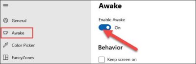 Bật tùy chọn “Enable Awake”